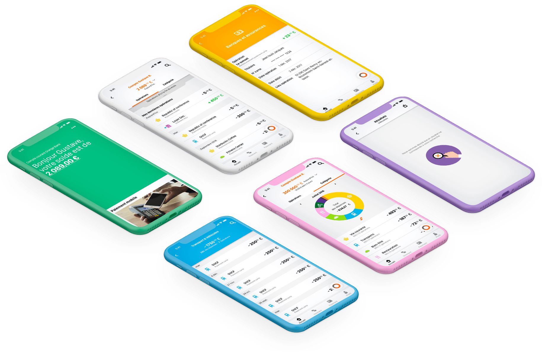 Orange Bank - Fond d'écran avec des iPhones et des écrans de l'application